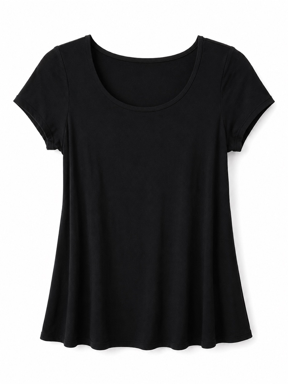 Black Scoop Neck Short Sleeve Swing Top Soft Stretch Basic Tee